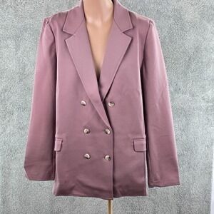 BB Blazer Womens 2XL Mauve Double Breasted Stretch‎ Knit Silver Buttons Longline